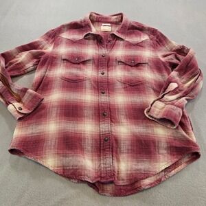 American Eagle Shirt Womens Medium Burgundy Plaid Oversized Western Cotton